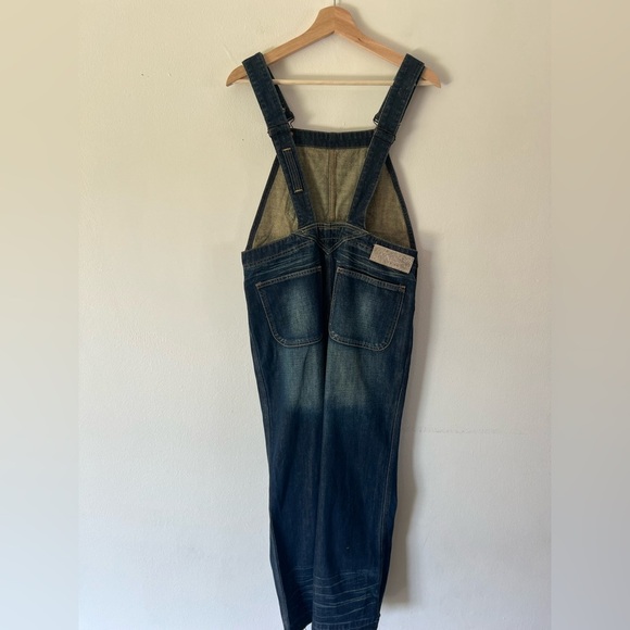 Buz Jones Dark Wash Wide Leg Cropped Frayed Cuff Denim Overalls Size Medium - Picture 6 of 15